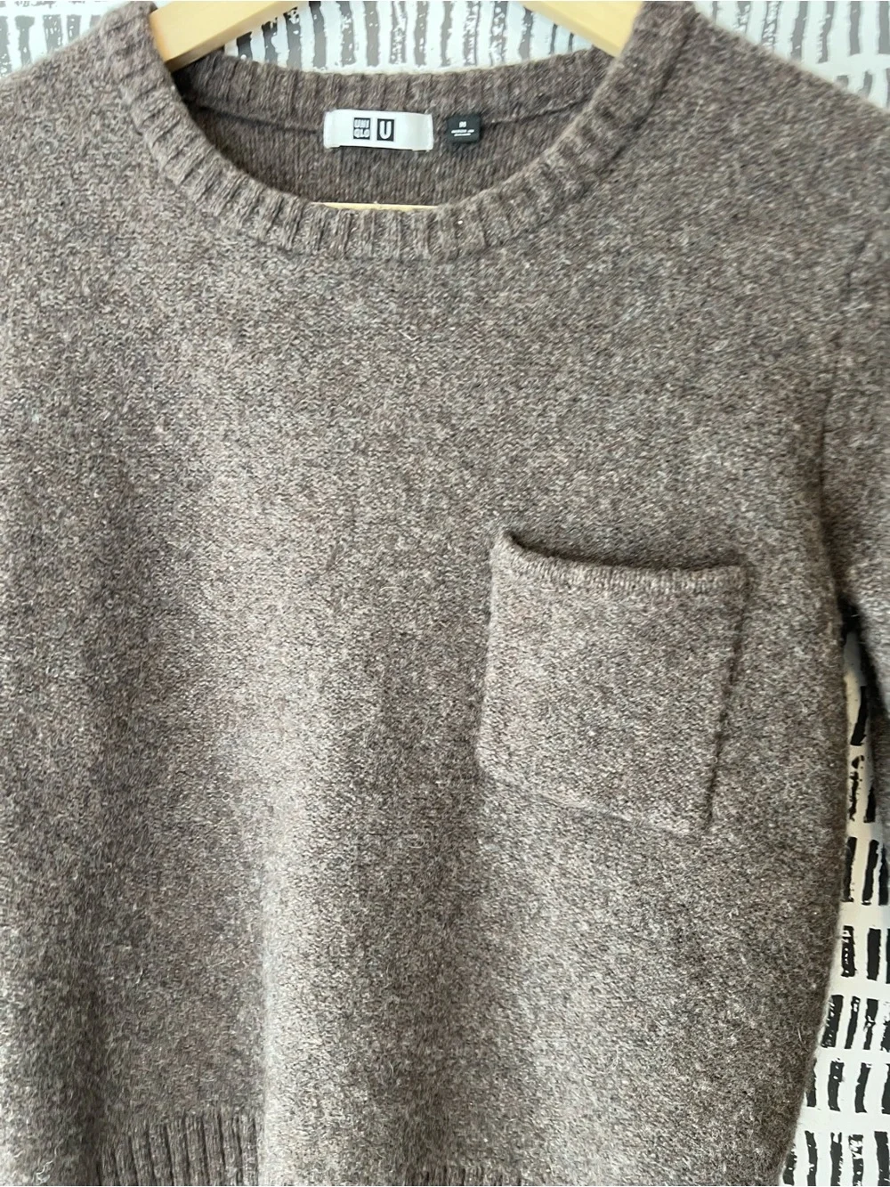 Uniqlo U Brown Wool Crewneck Sweater Chest Pocket Minimalist Knit Size M